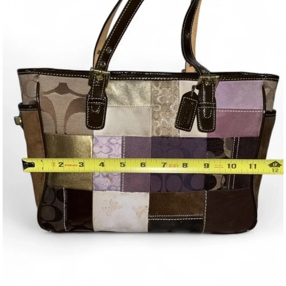 Coach Patchwork Tote Vintage Y2K Boho Multicolor Suede Leather Canvas Bag - Picture 15 of 16